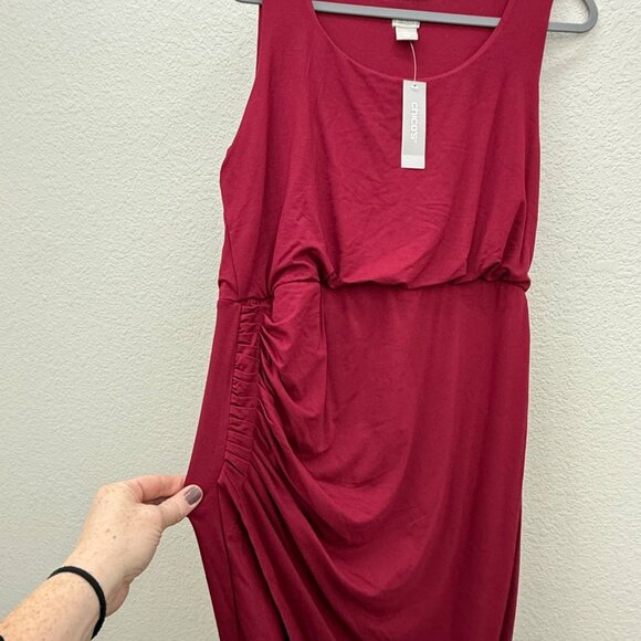 Chicos Deep Cherry Red Wrap Hem Sleeveless Maxi Dress Womens sz Medium 8/10 (1) - Picture 3 of 5